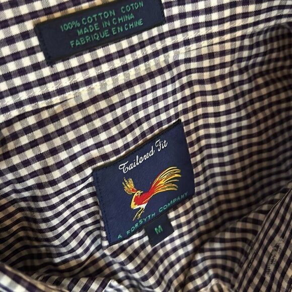 Forsyth co men's checkered plaid gingham long sleeve button-down shirt size M - Picture 3 of 6